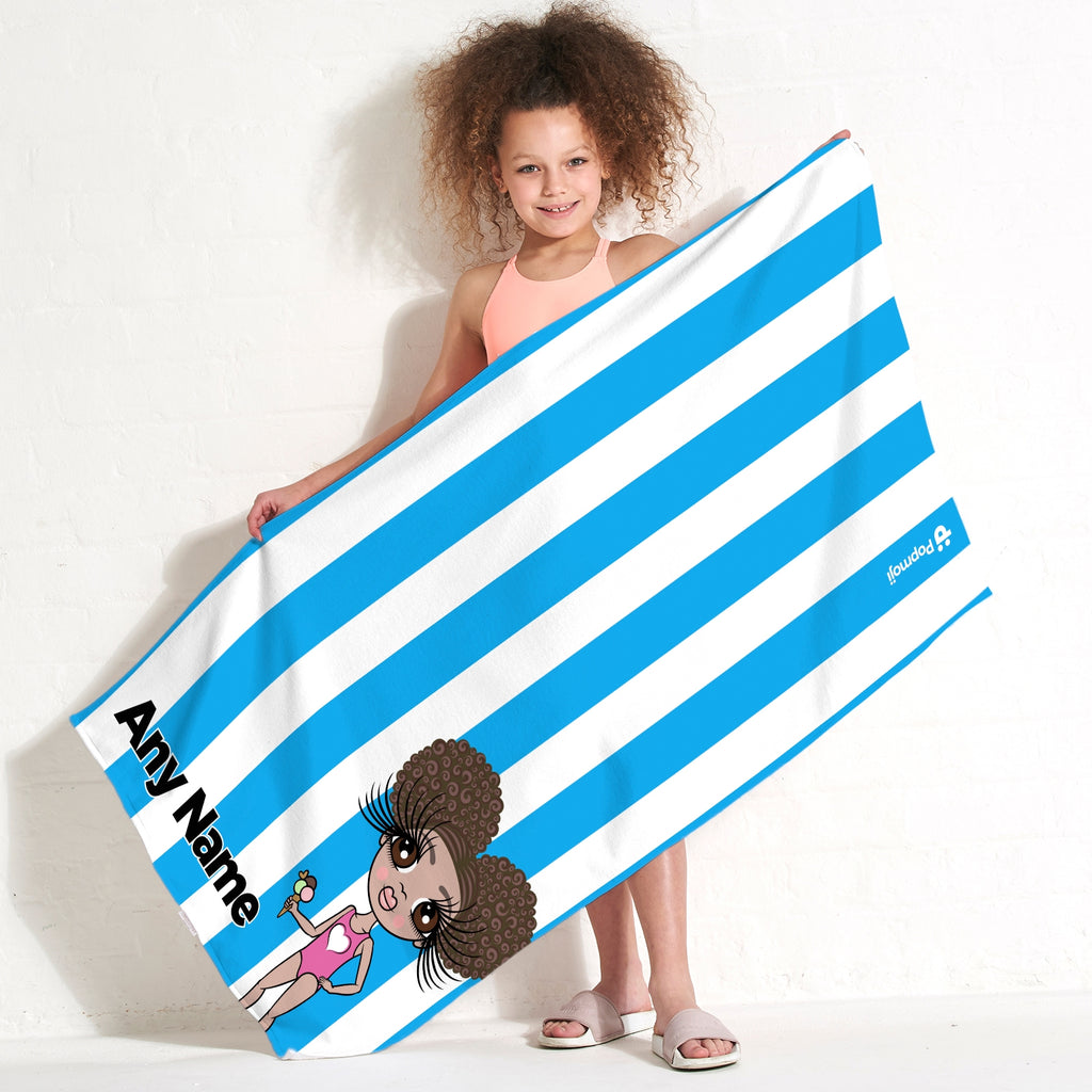 ClaireaBella Girls Personalised Blue Stripe Beach Towel - Image 3
