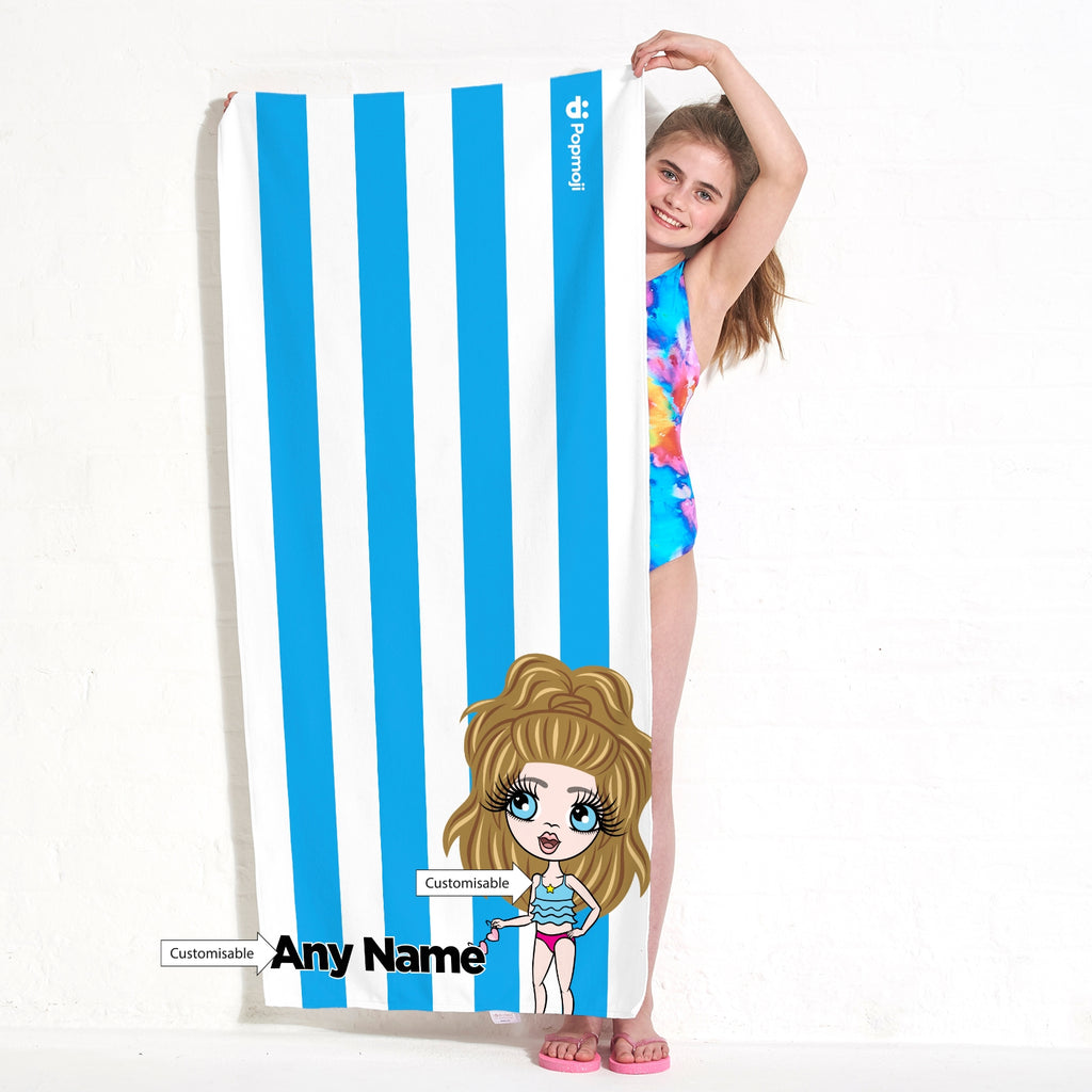 ClaireaBella Girls Personalised Blue Stripe Beach Towel - Image 4