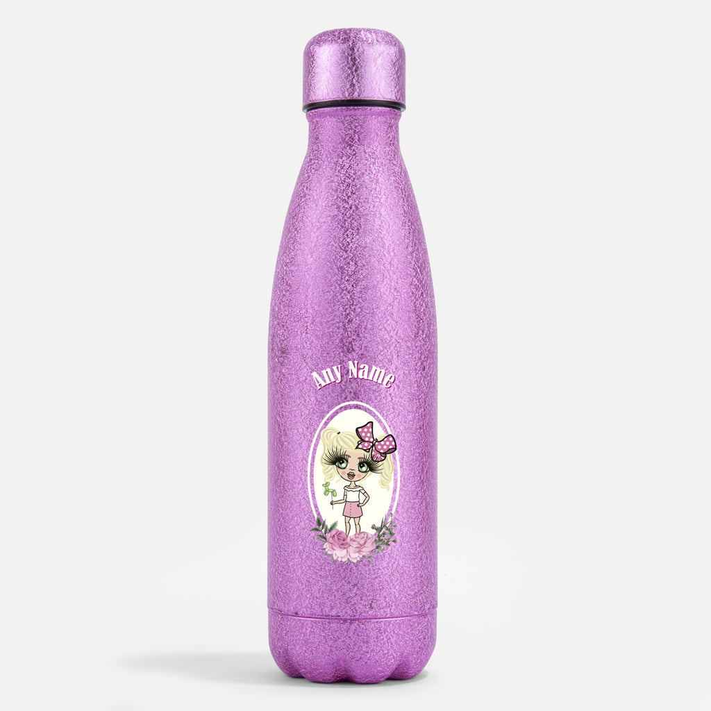 ClaireaBella Girls Pink Glitter Water Bottle Flowers - Image 1