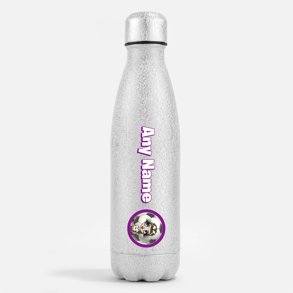 ClaireaBella Girls Silver Glitter Water Bottle Football - Image 1
