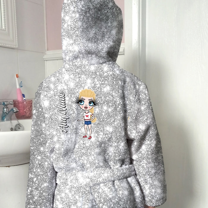 ClaireaBella Girls Silver Glitter Effect Dressing Gown - Image 1