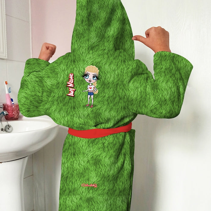 ClaireaBella Girls Grumpy Green Fur Effect Dressing Gown - Image 1