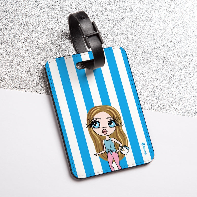 ClaireaBella Girls Personalised Blue Stripe Luggage Tag - Image 1