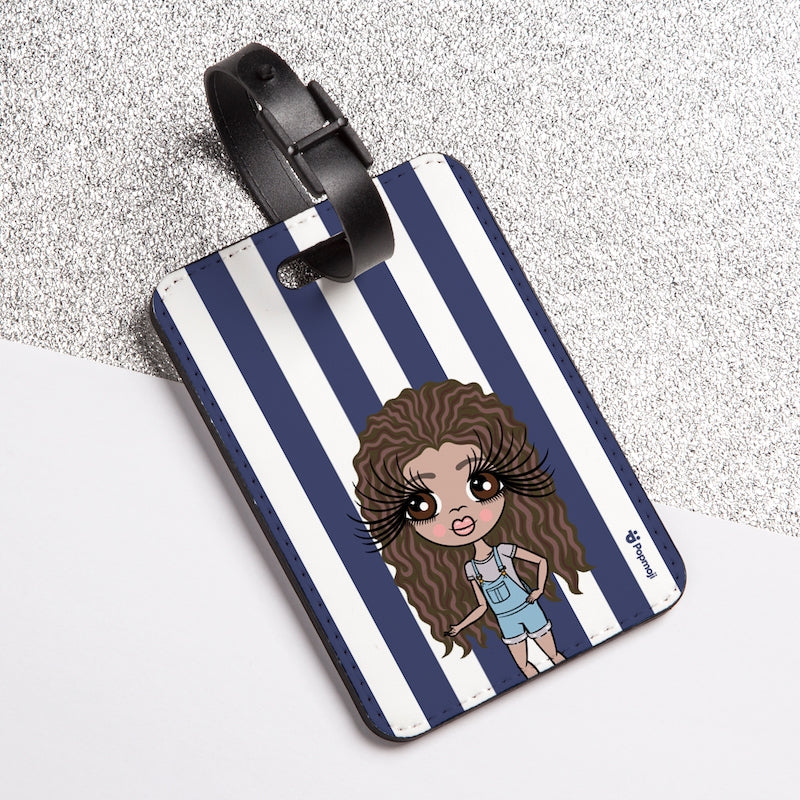 ClaireaBella Girls Personalised Navy Stripe Luggage Tag - Image 1
