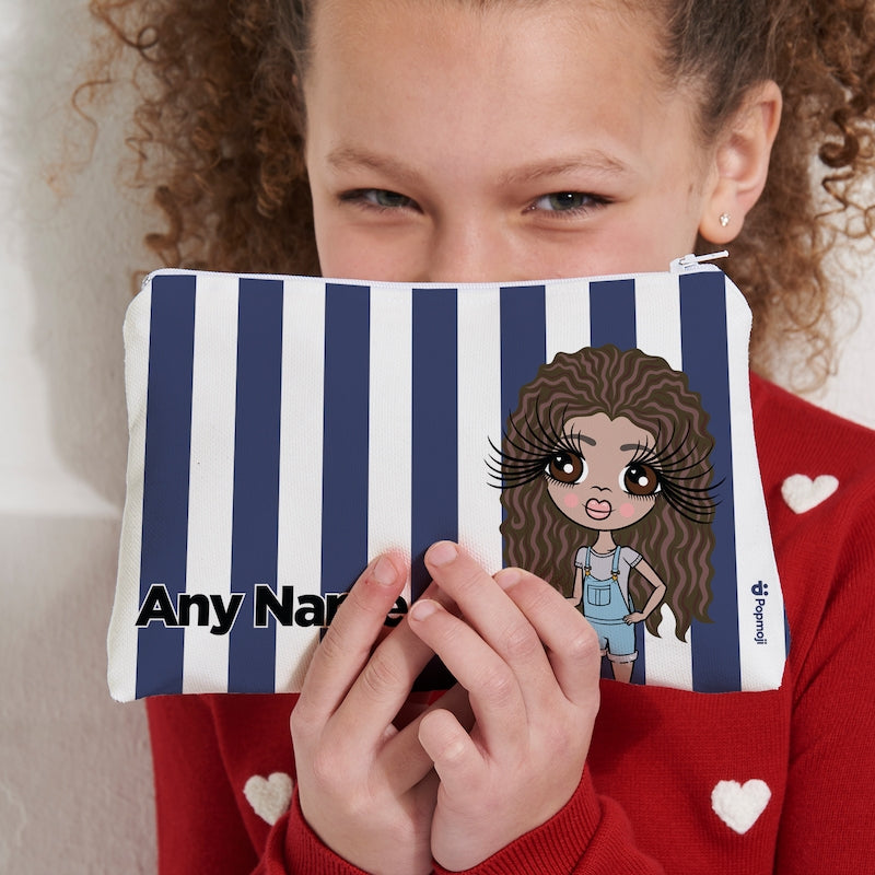 ClaireaBella Girls Personalised Navy Stripe Makeup Bag - Image 1