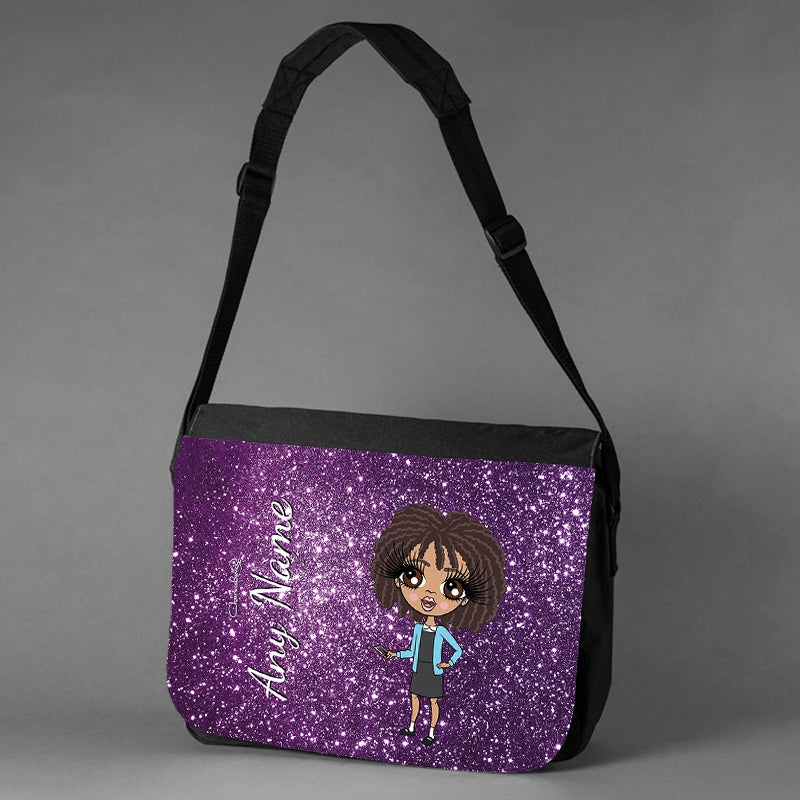 ClaireaBella Girls Personalised Purple Glitter Messenger Bag Toxic Fox