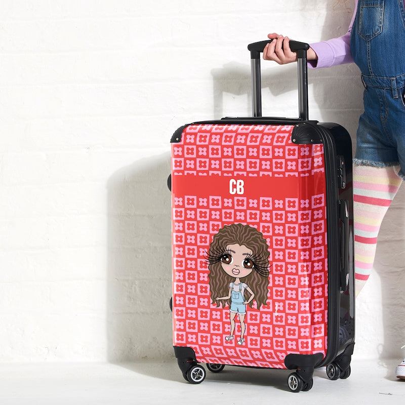 ClaireaBella Girls Personalised Checkered Flower Suitcase - Image 1