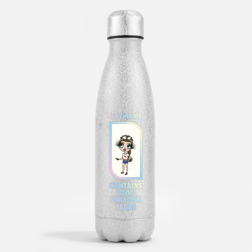 ClaireaBella Girls Silver Glitter Water Bottle Unicorn Tears - Image 1