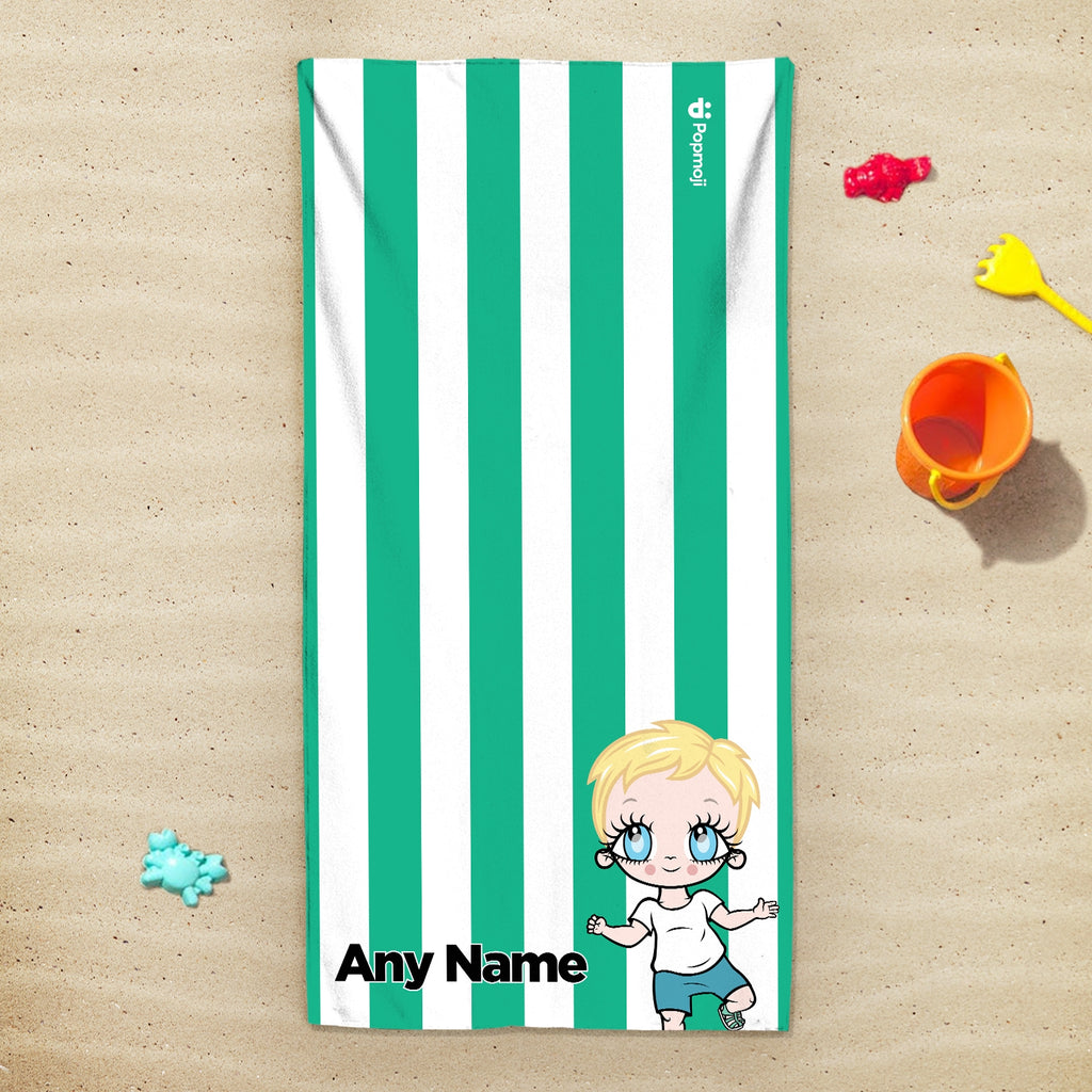 Early Years Personalised Green Stripe Beach Towel - Image 1