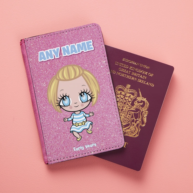 Early Years Girls Personalised Pink Glitter Effect Passport Cover - Image 1