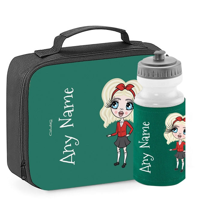 ClaireaBella Girls Personalised Green Lunch Bag & Water Bottle Bundle - Image 1