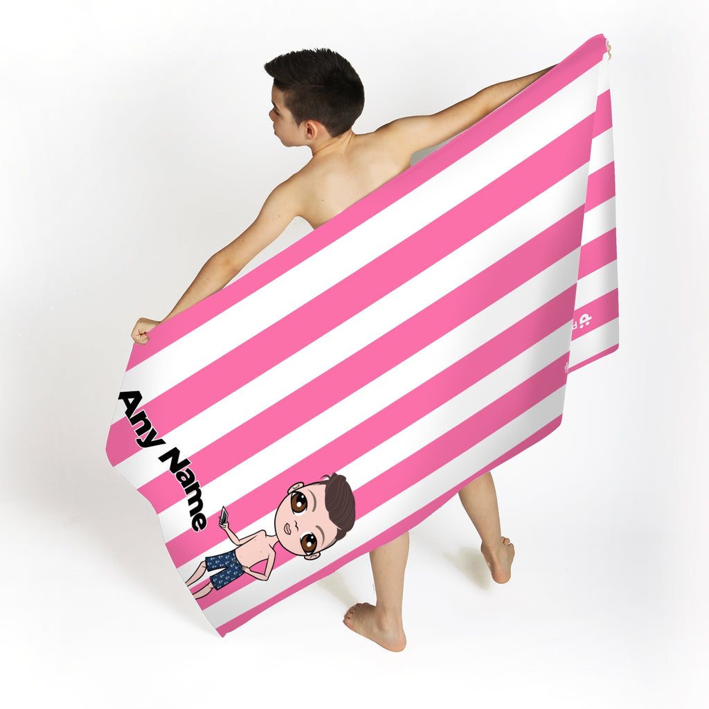 Jnr Boys Personalised Pink Stripe Beach Towel - Image 2