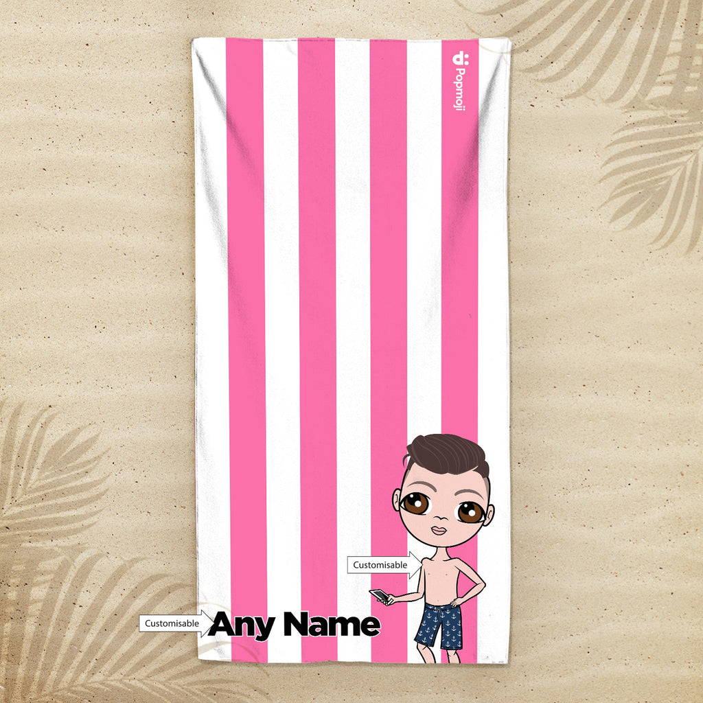 Jnr Boys Personalised Pink Stripe Beach Towel - Image 4