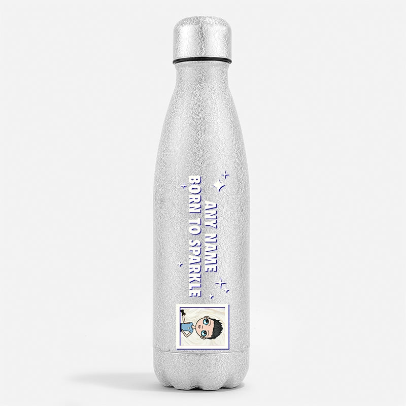 Jnr Boys Silver Glitter Water Bottle Born To Sparkle - Image 1