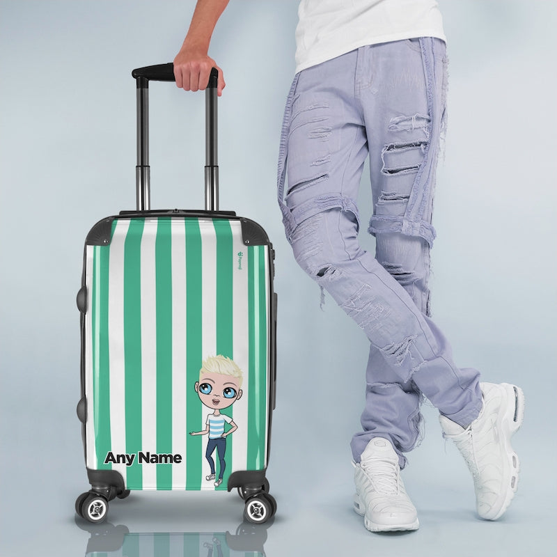 Jnr Boys Personalised Green Stripe Suitcase - Image 1