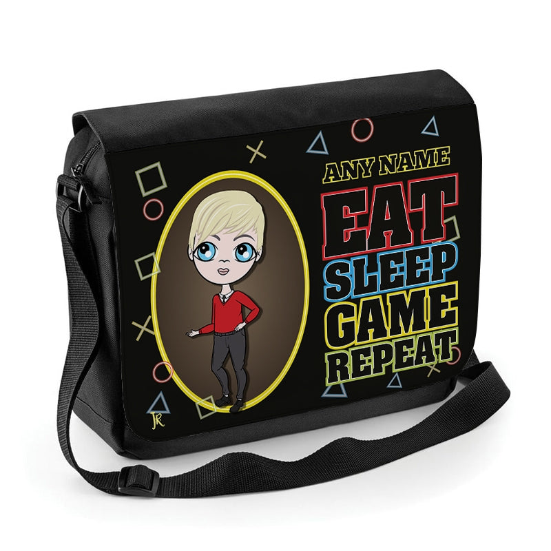 Jnr Boys Personalised Eat Sleep Game Repeat Messenger Bag - Image 1