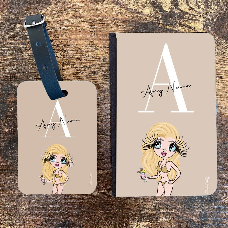 ClaireaBella Personalised LUX Initial Nude Passport Cover & Luggage Tag Bundle - Image 1