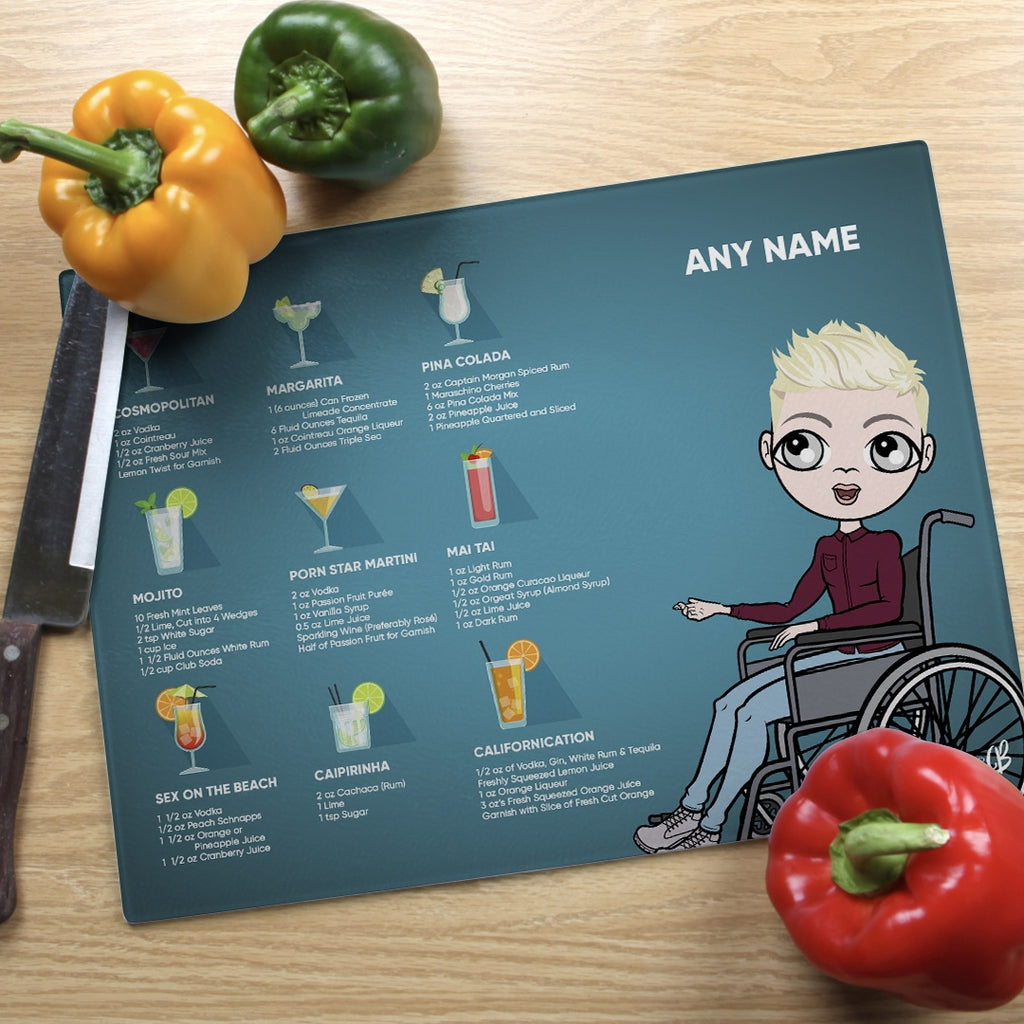 MrCB Wheelchair Glass Chopping Board - Cocktail Recipes - Image 1