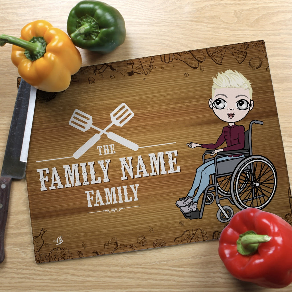 MrCB Wheelchair Glass Chopping Board - Family Name - Image 1