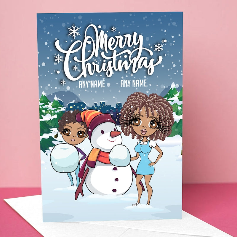 Multi Character Adult And Child Snow Fun Christmas Card - Image 6