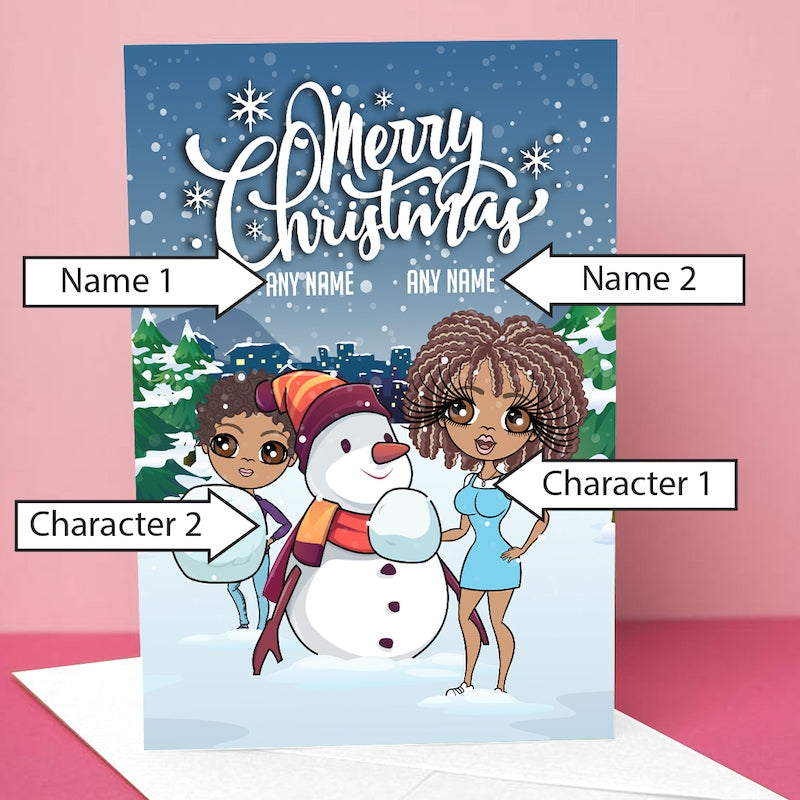Multi Character Adult And Child Snow Fun Christmas Card - Image 2