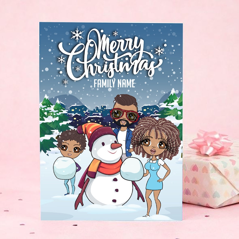 Multi Character Family Of 3 Snow Fun Christmas Card - Image 1