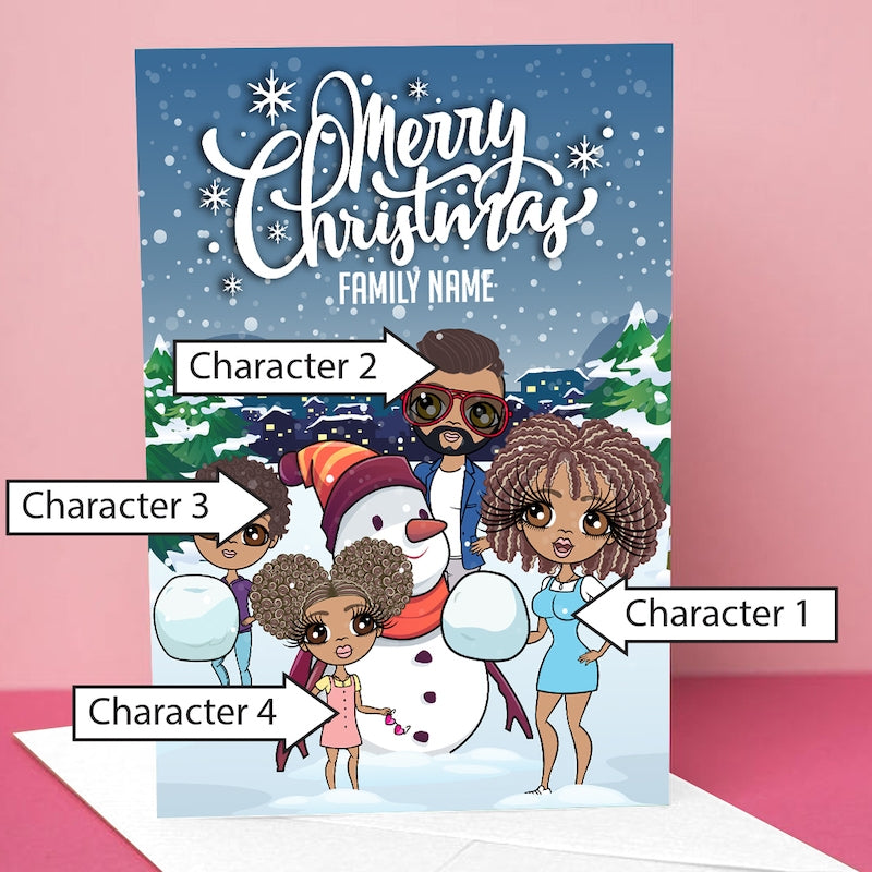 Multi Character Family Of 4 Snow Fun Christmas Card - Image 2