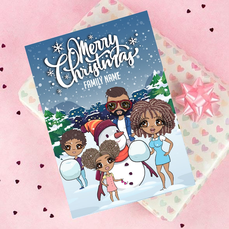 Multi Character Family Of 4 Snow Fun Christmas Card - Image 6