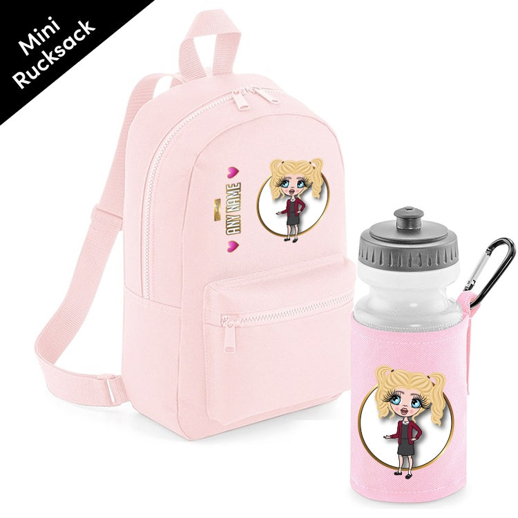 ClaireaBella Girls Personalised Pink Mini Rucksack & Water Bottle Bundle - Image 1