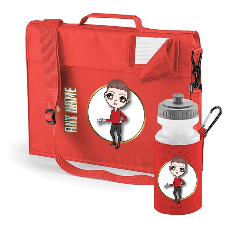 Jnr Boys Personalised Red Premium Book Bag & Water Bottle Bundle - Image 1