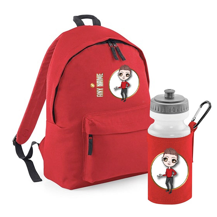 Jnr Boys Personalised Red Rucksack & Water Bottle Bundle - Image 1