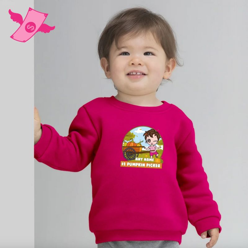 Early Years Girls Personalised #1 Pumpkin Picker Sweatshirt