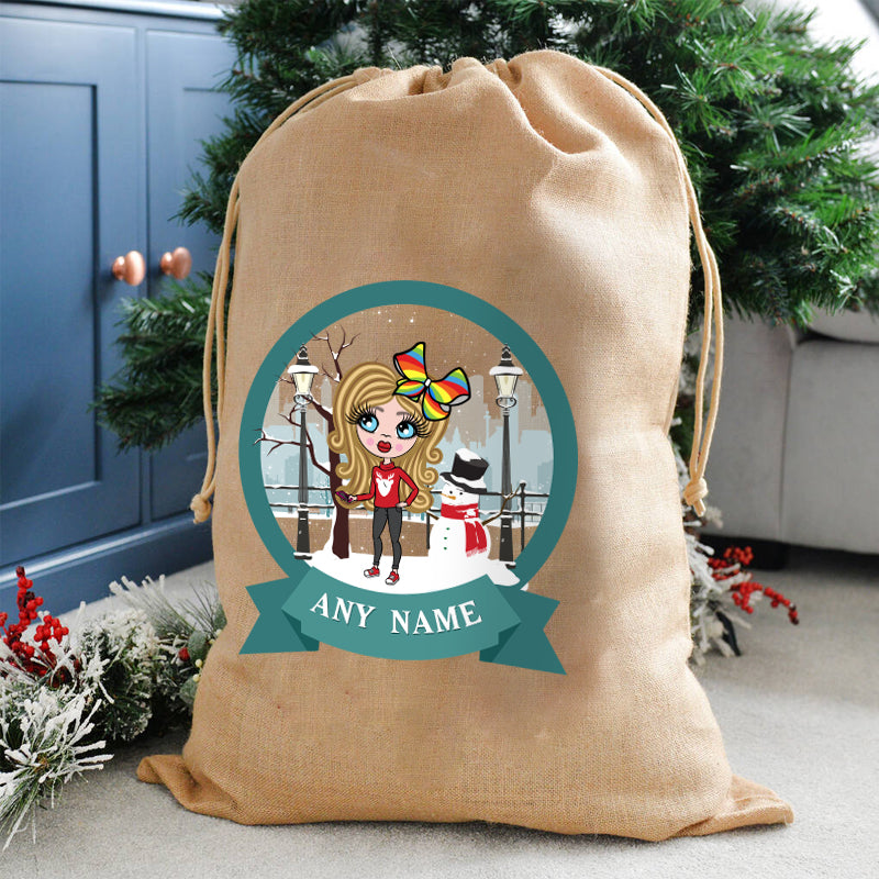 ClaireaBella Girls Personalised Winter Christmas Hessian Sack