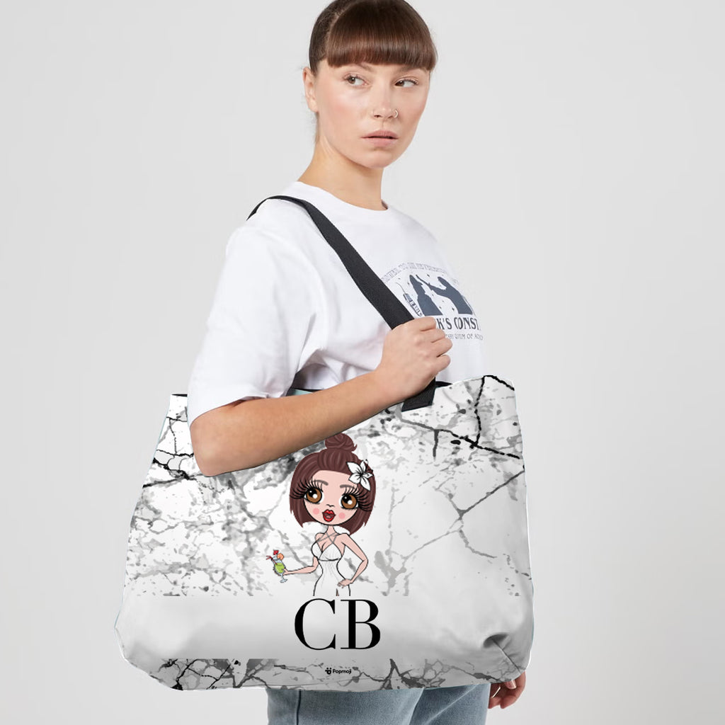 Personalised LUX Black and White Marble Beach Bag
