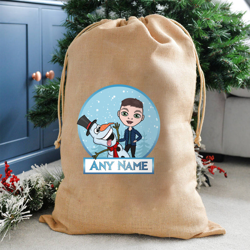 Jnr Boys Personalised Frosty Snowman Christmas Hessian Sack