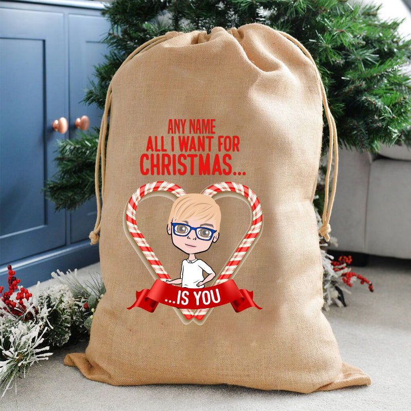 Jnr Boys Personalised All I Want For Christmas Hessian Sack