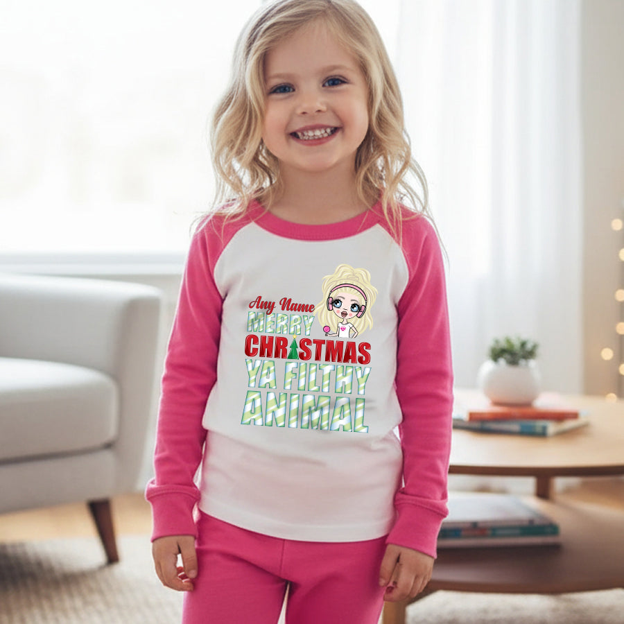 ClaireaBella Girls Personalised Filthy Animal Pyjamas