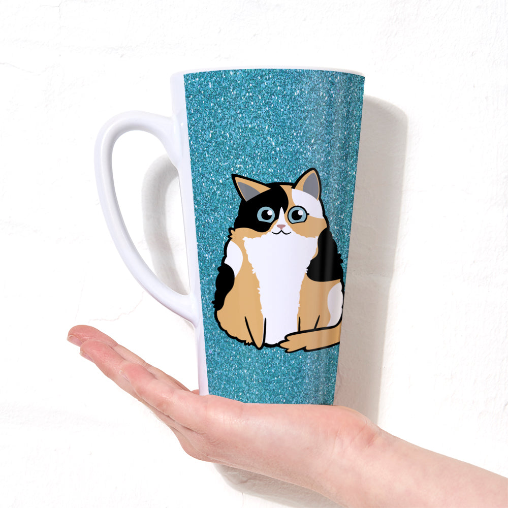 Personalised Cat Blue Glitter Effect Latte Mug