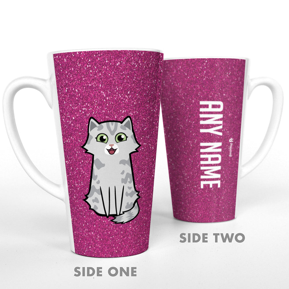 Personalised Cat Pink Glitter Effect Latte Mug