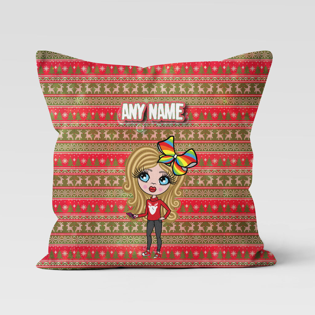 ClaireaBella Girls Personalised Christmas Knit Cushion