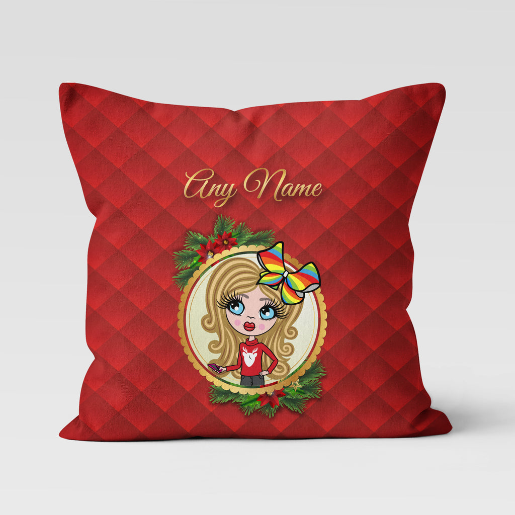 ClaireaBella Girls Personalised Christmas Wreath Cushion