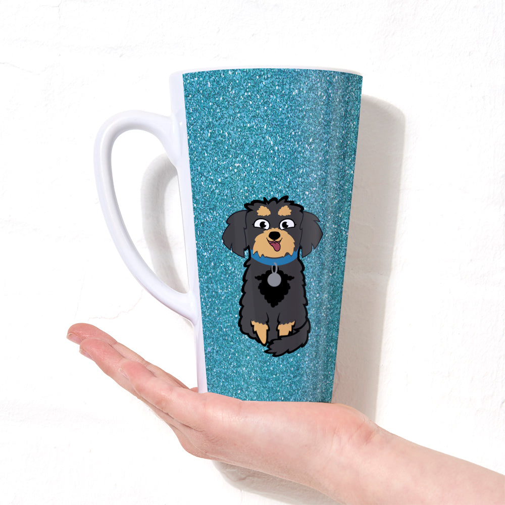Personalised Dog Blue Glitter Effect Latte Mug
