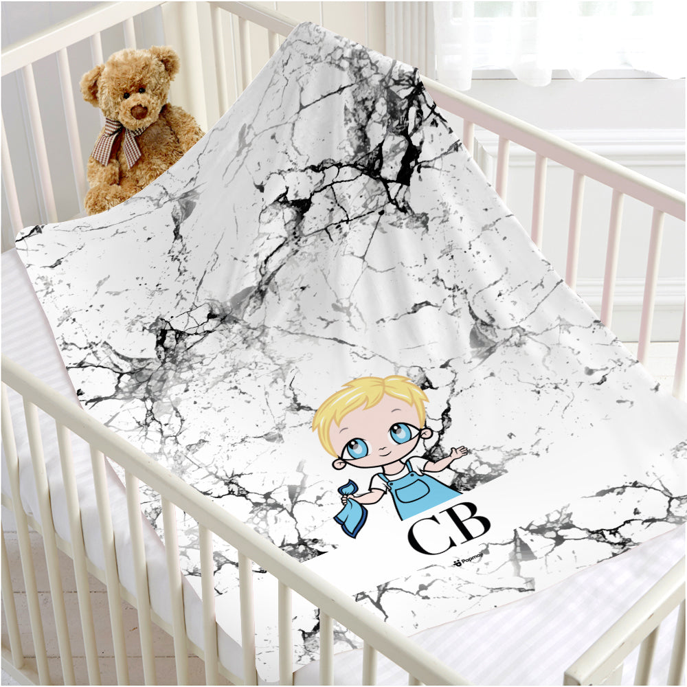Early Years Lux Collection Black and White Marble Fleece Blanket