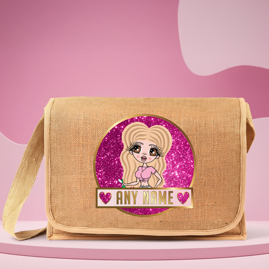 ClaireaBella Personalised Glitter Print Jute Satchel