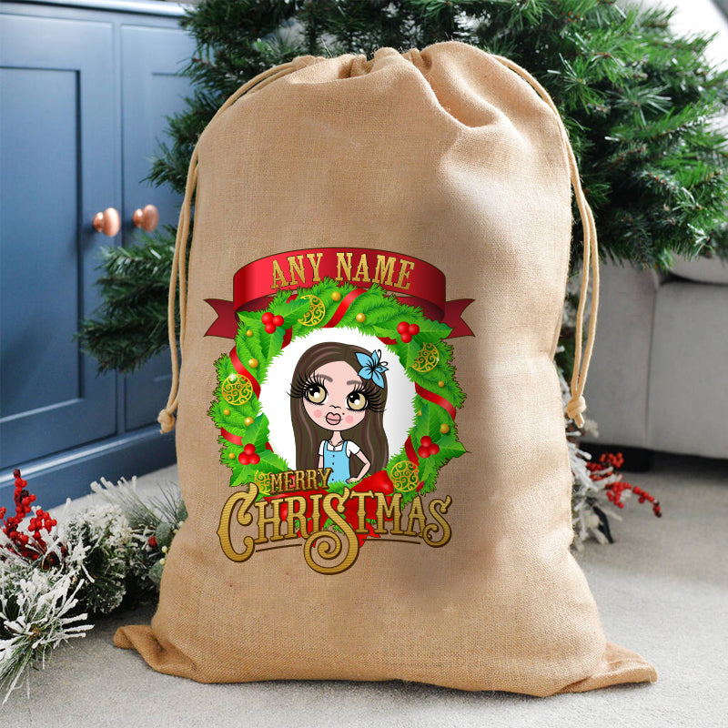 ClaireaBella Girls Personalised Merry Christmas Christmas Hessian Sack