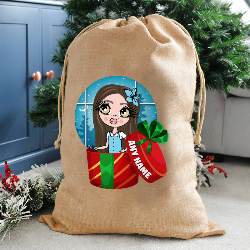 ClaireaBella Girls Personalised Present Christmas Hessian Sack