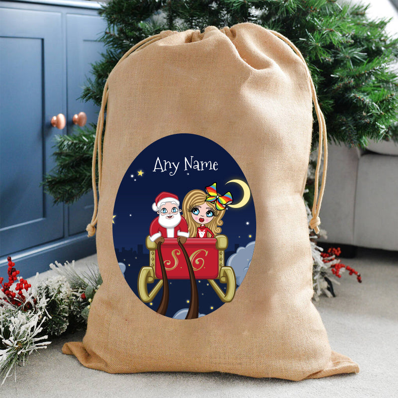 ClaireaBella Girls Personalised Santas Sleigh Christmas Hessian Sack