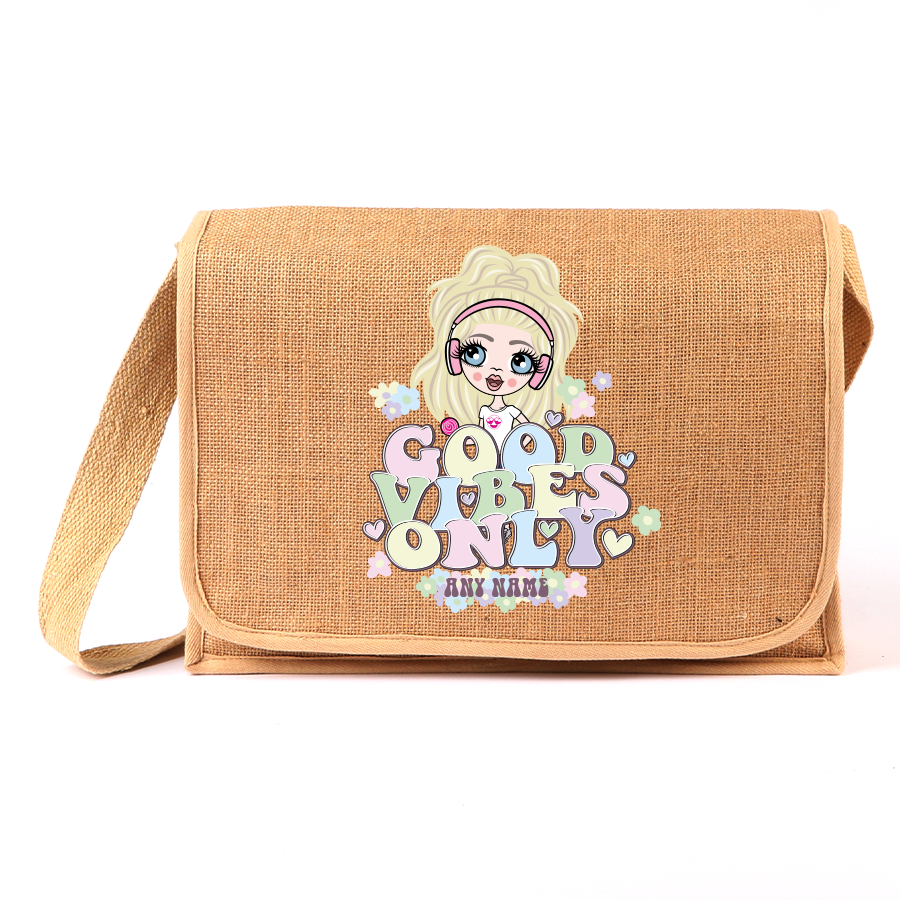 ClaireaBella Girls Personalised Good Vibes Jute Satchel