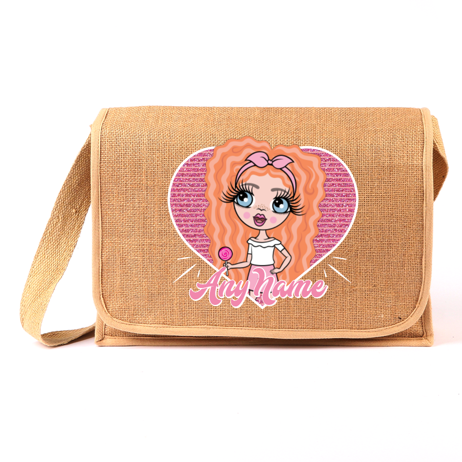 ClaireaBella Girls Personalised Heart Jute Satchel