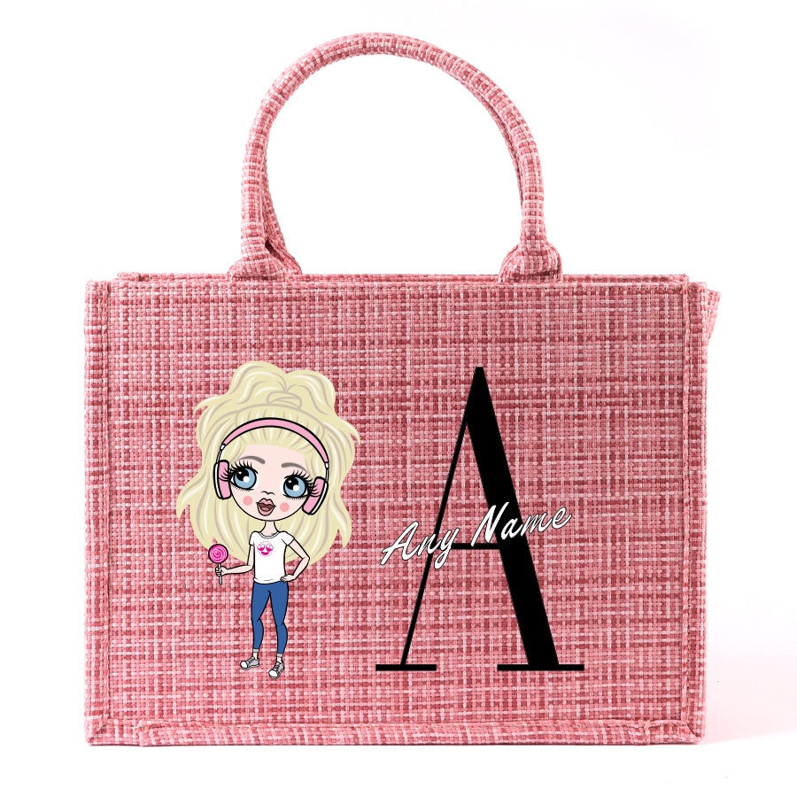 ClaireaBella Girls Personalised LUX Initial Pink Tote Bag